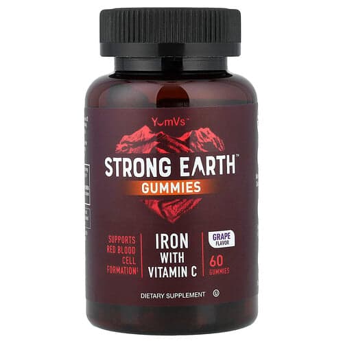 YumVs, Strong Earth™ Gummies, Iron with Vitamin C, Grape, 60 Gummies